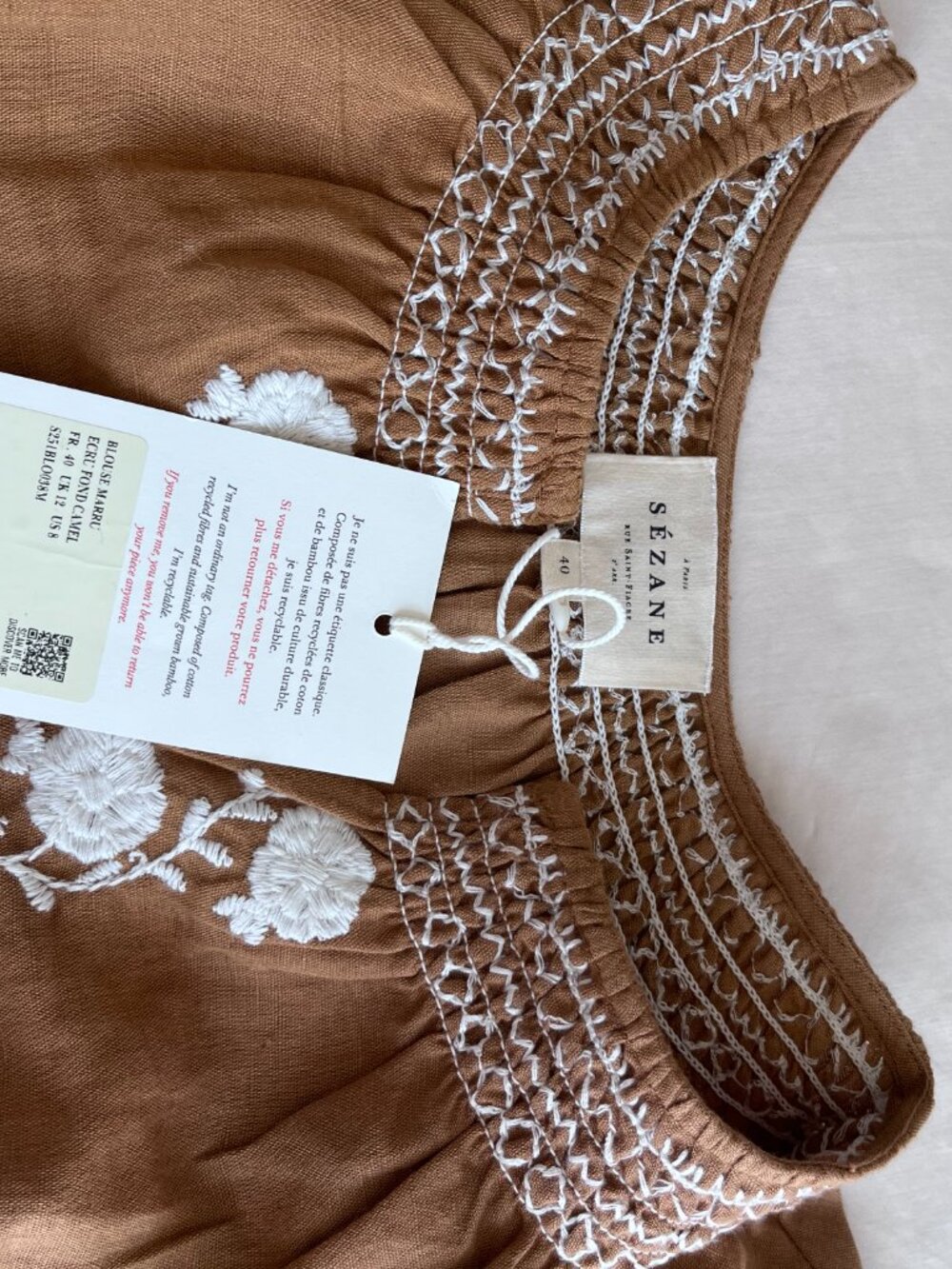 NWT Sezane Marru Blouse Camel size 8 - Picture 7 of 8
